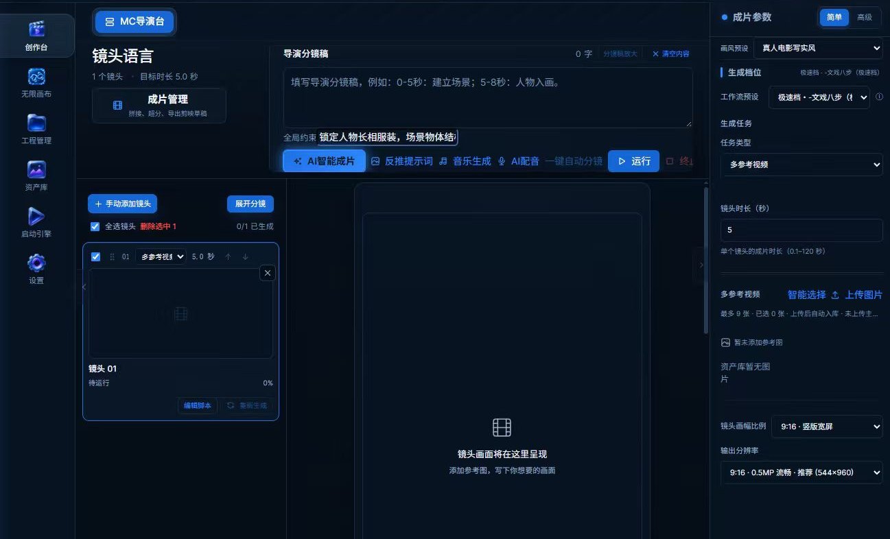 MC 导演台：分镜、批量生成与成片管理